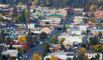 aerial shot downtown bend